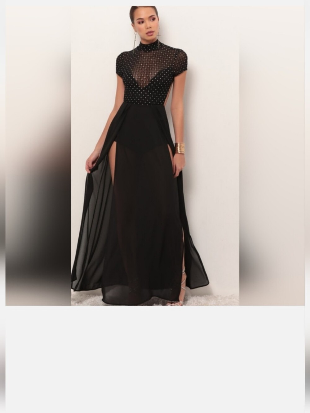 Lucy In The Sky Shimmer Sheer  Back Out Slits Black Tie Cocktail Shorts Dress